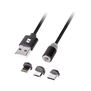 Magnētiskais 3-in-1 USB kabelis, micro USB, USB-C un Lightning, 100 cm, melns