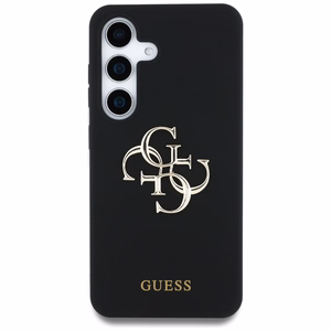 Guess Silikonais Lielais 4G Logotips Apakšā ar Uzrakstu Viedtālruņa apvalks Samsung Galaxy S25 - melns