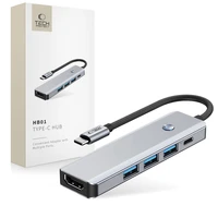 Tech-Protect HB01 HUB adapteris 5in1 USB-C + USB3.0 + HDMI 4K 60Hz + PD100W - pelēks