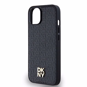 DKNY Ādas monogrammas raksta ar metāla logotipu magnētiskais viedtālruņa apvalks iPhone 15/14/13 - melns