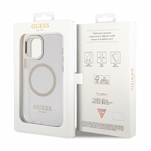 Guess GUHMP12MHTRMD Metal Outline vāciņš ierīcei iPhone 12 / 12 Pro 6.1", ar MagSafe, zelta krāsā