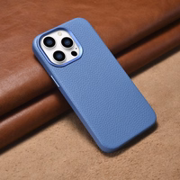 iCarer Litchi Premium ādas viedtālruņa apvalks iPhone 14 Pro Max Magnētiskais ādas apvalks ar MagSafe Gaiši zils (WMI14220712-LB)