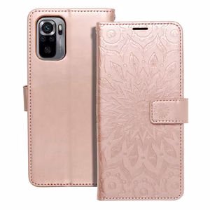 MEZZO grāmatas tipa viedtālruņa apvalks XIAOMI Redmi Note 10 / 10S ar mandalu, rozā zelta krāsas
