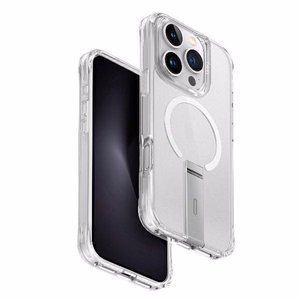 Uniq Eleva viedtālruņa apvalks ar Vertica statīvu iPhone 16 Pro - caurspīdīgs
