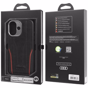 Audi R8 Īstas ādas Magnētiskais viedtālruņa apvalks iPhone 17 - melns un sarkans