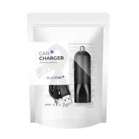 Autolādētājs BLUE STAR 2A USB A + kabelis USB A uz Micro USB melns