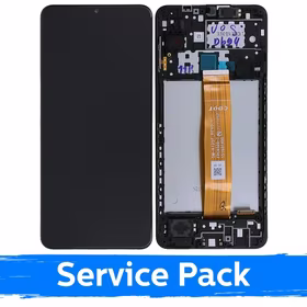 LCD Displejs Saderīgs ar Samsung A125 A12 Melns Ar Frame (Service Pack)