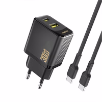 Dudao A27TCEU PD 30W GaN USB-A USB-C Wall Lādētājs with USB-C Kabelis - Melns