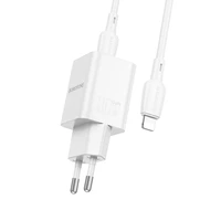 Borofone Sienas lādētājs BN14 Royal GaN - USB + Type C - QC 3.0 PD 30W ar Type C uz Lightning kabeli balts