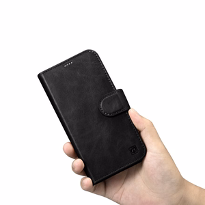 iCarer Eļļas Vaska Maki Apvalks 2in1 Vāks iPhone 14 Plus Anti-RFID Ādas Atverams Apvalks Melns (WMI14220723-BK)