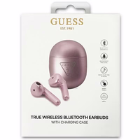 Guess GUTWST82TRU TWS Bluetooth austiņas + violeta/volileta trīsstūra logotipa dokstacija