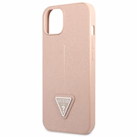 Guess GUHCP13SPSATLP iPhone 13 mini 5.4" rozā cietais viedtālruņa apvalks Saffiano Triangle Logo