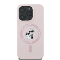 Karl Lagerfeld silikona Karl&Choupette galvu gredzens Magnētiskais viedtālruņa apvalks iPhone 16 Pro - Rozā