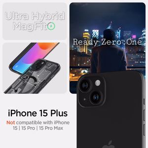 Spigen Ultra Hybrid Mag viedtālruņa apvalks ar MagSafe iPhone 15 Plus - tumši pelēks (Zero One raksts)