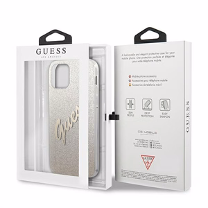 Guess GUHCP12LPCUGLSGO iPhone 12 Pro Max 6.7" zelts kietais vāciņš Glitter Gradient Script