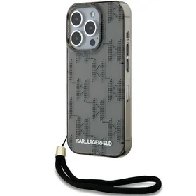Karl Lagerfeld IML Mono KL Pattern & Cord viedtālruņa apvalks iPhone 15 Pro Max - melns