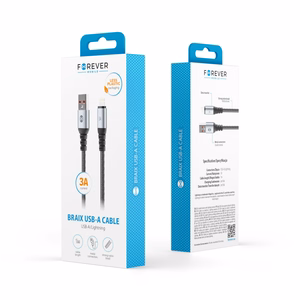 Forever Braix kabelis USB - Lightning 1,0 m 3A melns