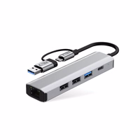 Tech-Protect HB03 HUB adapteris 5in1 USB-C + USB2.0 + USB3.0 + RJ45 - pelēks