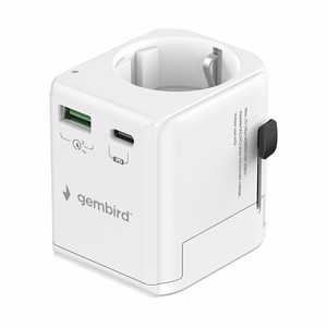 Gembird TPA-EU1A1C20-01-W iezemēts universāls ceļojumu barošanas adapteris, 20 W, balts