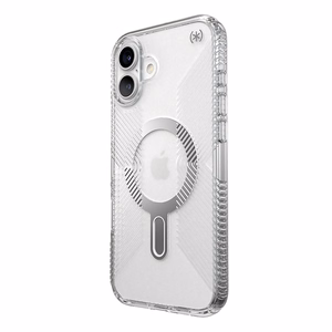 Speck Presidio Perfect-Clear Grip ClickLock & MagSafe vāciņš ierīcei iPhone 16 Plus, caurspīdīgs / hroma apdare / Serene Silver