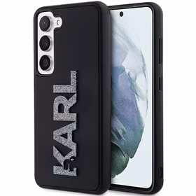 Karl Lagerfeld 3D Gumijas Mirdzošs Logo viedtālruņa apvalks Samsung Galaxy S24 - melns