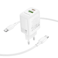 Borofone Lādētājs BN29 USB + Type C - QC 3.0 PD 30W ar Type C uz Type C kabeli balts