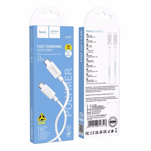 Kabelis USB-C uz USB-C Hoco 3A 60W 1 m X107 balts