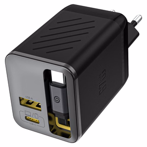 Dudao A67EU GaN 67W Wall Charger with Built-in Retractable USB-C Power Delivery Quick Charge Cable - Black