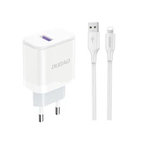 Dudao A20EU USB-A 18W tīkla lādētājs - balts + USB-A - Lightning kabelis