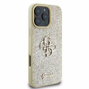 Guess Fiksētais Blizgus Lielais 4G apvalks viedtālrunim iPhone 16 Pro - zelts