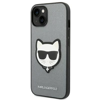 Karl Lagerfeld Saffiano Choupette Head Patch viedtālruņa apvalks iPhone 14 Plus - sudraba