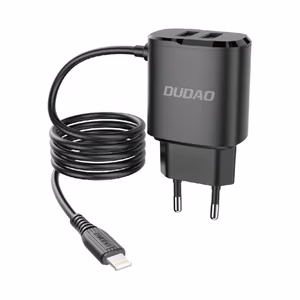 Зарядное устройство Dudao 2x USB со встроенным 12W Lightning кабелем чёрное (A2ProL black)