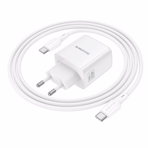 Borofone BN33 Fuente GaN USB-C tīkla lādētājs QC3.0 PD 40W ar USB-C kabeli balts