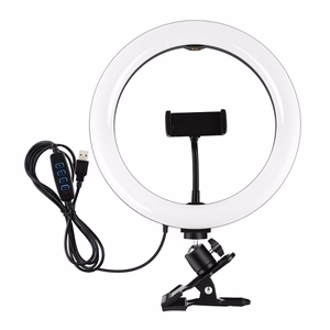 LED gredzena lampa 26cm ar telefona turētāju un stiprinājuma skavu, USB