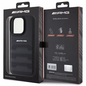 AMG ādas iespiesto līniju melnais logotips iPhone 16 Pro Max apvalks - melns