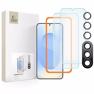 Tech-Protect Supreme komplekts Samsung Galaxy S25 2x rūdītais stikls ekrānam / rūdītais stikls kamerai - caurspīdīgs