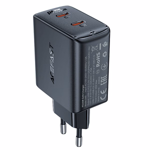 Ātrais GaN 35W PD lādētājs 2x USB C Acefast A49 - melns