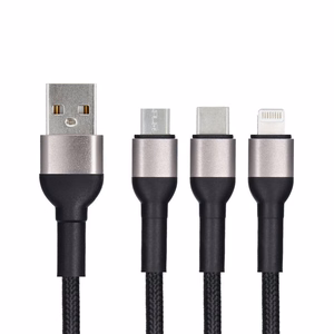 Kabelis (m) BLUE STAR pintas 2,4A 3in1 USB A uz Lightning / Micro USB / Type C TFK-DC-010 1,2 m - melns
