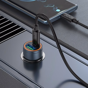 Automobiļa lādētājs Hoco USB A + USB C QC3.0 PD 30W + kabelis USB C uz USB C Z57A melns