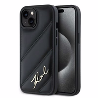 Karl Lagerfeld diagonāli stepēts Script viedtālruņa apvalks iPhone 15 Plus / 14 Plus - melns