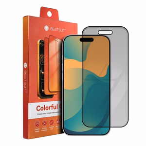Bestsuit 5D Colorful Privacy 180 elastīgais hibrīda aizsargstikls iPhone 15 Pro Max, fuksīna krāsā