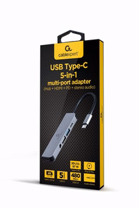Gembird A-CM-COMBO5-02 klēpjdatora doks/portu replikators vadu USB 3.2 Gen 1 (3.1 Gen 1) Type-C sudrabs