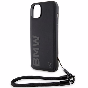 BMW paraksta ādas vārdu siksna viedtālruņa apvalks iPhone 15 / 14 / 13 - melns