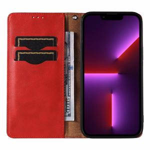 Magnētiskais siksniņas viedtālruņa apvalks iPhone 14 Pro Max ar atlokāmu vāku, mini maku, statīvu un siksniņu, sarkana