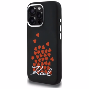 Karl Lagerfeld silikona maciņš ar sirds logotipu MagSafe iPhone 16 Pro - melns