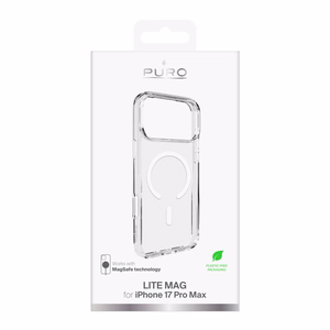 Puro Lite Mag TPU+PC viedtālruņa apvalks saderīgs ar MagSafe iPhone 17 Pro Max - caurspīdīgs ar baltu gredzenu