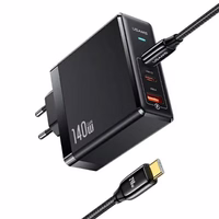 USAMS Tīkla lādētājs 2xUSB-C+1xUSB T52PD140W PD Fast Charging US-CC168 + kabelis U82 USB-C/USB-C US-SJ581 240W melns/black UM Series UMXLOGTC01