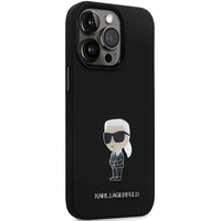 Karl Lagerfeld KLHCP13XSMHKNPK viedtālruņa apvalks iPhone 13 Pro Max - melns silikona Ikonik metāla piespraude