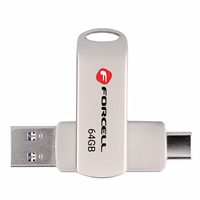 FORCELL F-DATA USB zibatmiņa Metal Duo 64GB USB3.2 Gen 1 (USB A / Type C) sudraba