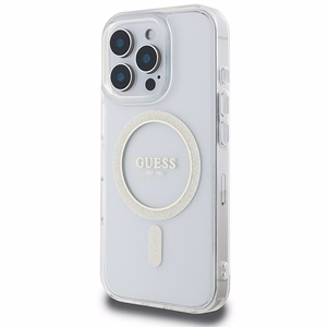 Guess IML Glitter Circle Magnētiskais apvalks iPhone 16 Pro Max - caurspīdīgs